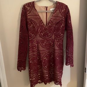 VICI DO+BE long sleeve lace mini dress in wine (burgundy)